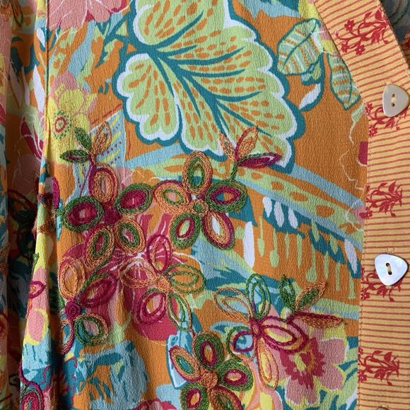 John Mark Women's Size M Embroidered Floral Button Tie Front Blouse 3/4 Sleeve - Picture 5 of 9